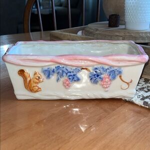 Decorative Ceramic Planter with Squirrel and Grapes